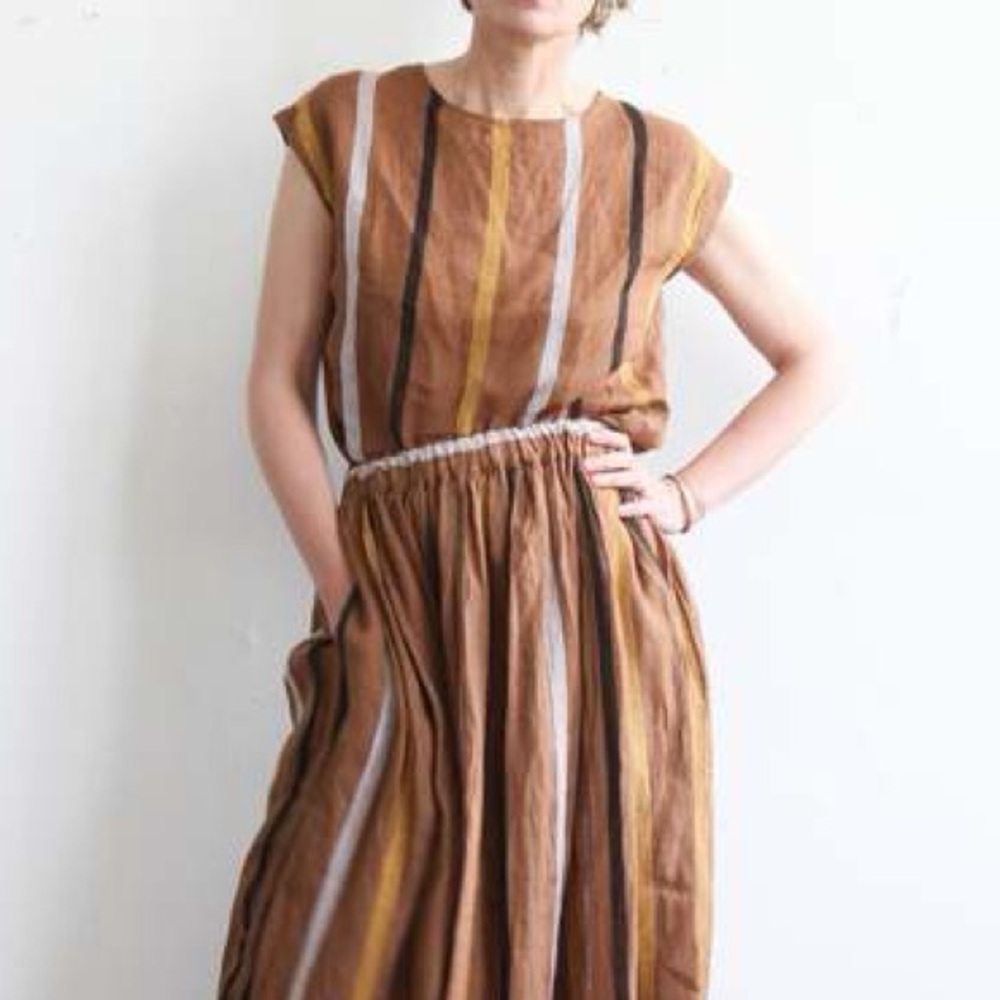 Ichi Antiquities Striped Brown Sleeveless Top